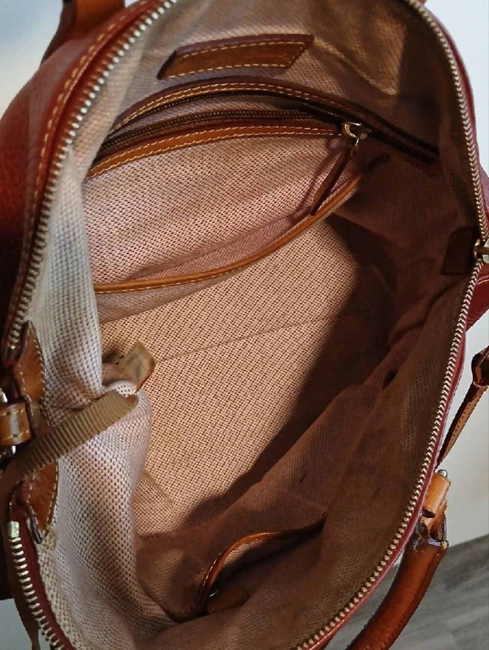 Dooney & Bourke Burgundy Pebbled Leather Satchel with Tan Accents